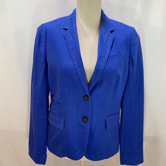 J.Crew Royal Blue Linen Lined Blazer Jacket Womens 8